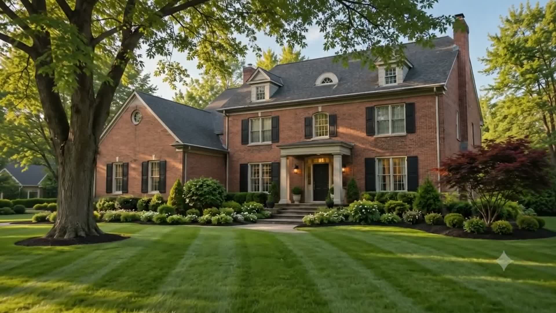 Freshly landscaped Metro Detroit yard at dusk